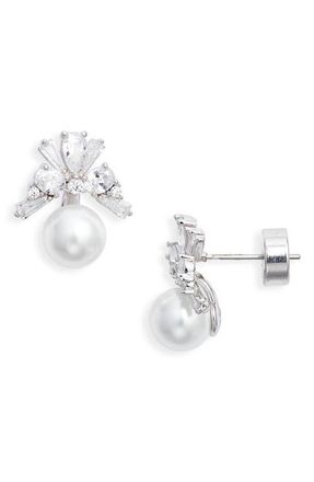 Nordstrom Cubic Zirconia & Faux Pearl Stud Earrings in Clear White Silver at Nordstrom