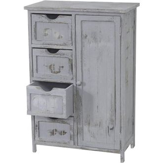 Hhg [NON UTILIZZATO] Scaffale cassettiera shabby vintage HHG-044 cassetti e sportello 30x55x82cm, grigio
