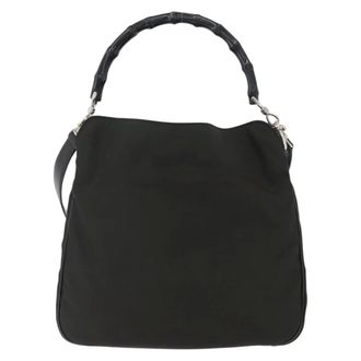 Gucci Vintage Bamboo Handle Nylon Black Nylon Handbag (Pre-Owned)