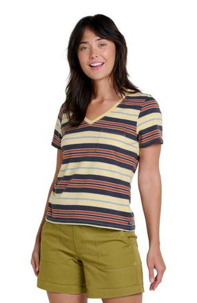 Toad & Co Womens Grom V-Neck Short Sleeve Shirt in Straw Stripe at Nordstrom, Size X-Small