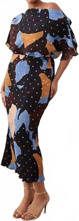 Never Fully Dressed Mara Tilly Off Shoulder Plisse Maxi Dress In Chocolate