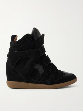 Isabel Marant Sneakers Alte In Camoscio Con Finiture In Pelle E Zeppa Bekett - Nero