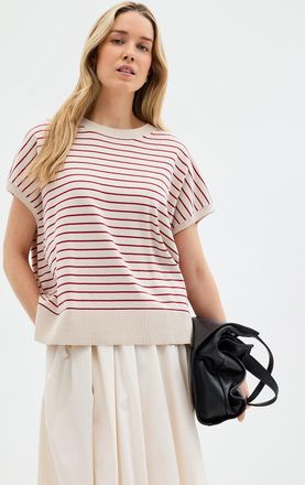 Contemporaine Womens Striped cap-sleeve 100% cotton sweater