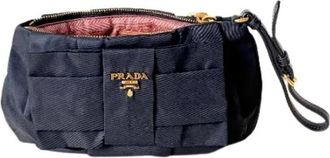 Prada Pre-owned Bow Pouch - Dames - Vintage Clutch - Zwart - ONE Size - Leer - Vintage