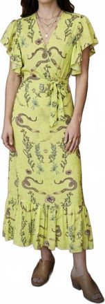 Jessie Western Pre-Loved Silk Wrap Maxi Dress In Pink Snake/sage