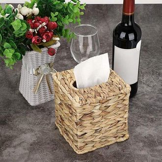 OEM Caja Cuadrada Para Pa&ntilde;uelos De Papel Hecha A Mano Con Madera De Jacinto De Agua, Una Caja De Almacenamiento Natural Para El Hogar