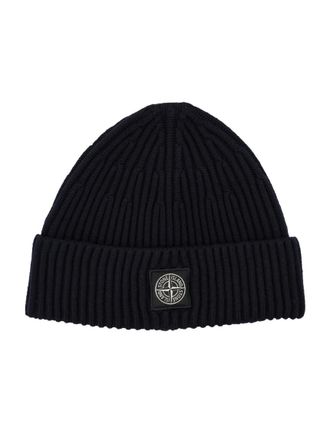 Stone Island Blue Logo Patch Beanie Hat