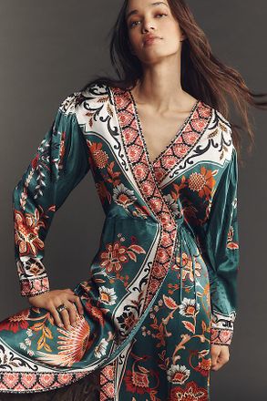 Farm Rio x Anthropologie Long-Sleeve Printed Wrap Midi Dress