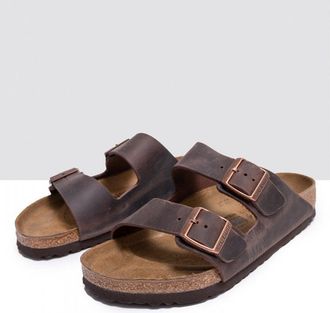 Birkenstock Womens Arizona Oiled Leather LEOI Unisex Sandals - Brown Faux Leather - Size UK 5