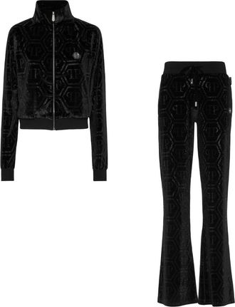 Philipp Plein Jogging Set Top/Broeken Strass Monogram - Dames - Jumpsuits - Zwart - M - Polyester - Jumpsuits & Playsuits