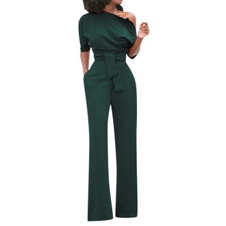 Generic Jumpsuit Womens Elegant Festive: Trouser Suit Womens Business Set Jumpsuits with Waistband Dungarees Loose Playsuit High Waist Overall Long One-Piece 