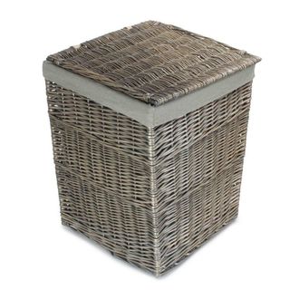 Red Hamper Large Antique Wash Square Laundry Basket with Grey Sage Lining