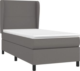 vidaXL Vidaxl - Cama Box Spring Con Colch&oacute;n Cuero Sint&eacute;tico Gris 100x200 Cm