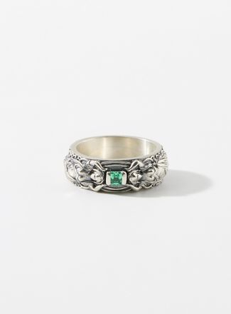 Serge DeNimes Mens Carved women and emerald ring