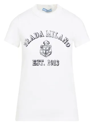 Tシャツ・カットソー PRADA Women Tops 3556BOOO11CD White Prada Embroidered Interlock Crop T-shirt White - SS22 - US