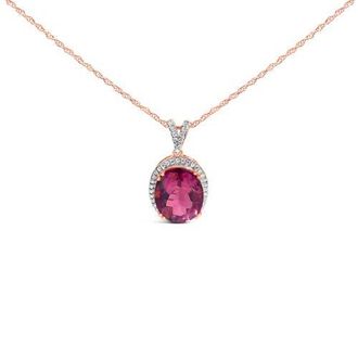 House of Brilliance 14K Rose Gold Vermeil Sterling Silver 1/5 Cttw Diamond Pink Quartz Oval Pendant Necklace in Rose Gold Over Silver at Nordstrom