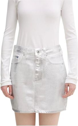 Karl Lagerfeld Rokken, Dames, Wit, M, Katoen, Metallic Jeans Rok