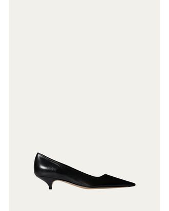 The Row Liisa Leather Kitten-Heel Pumps