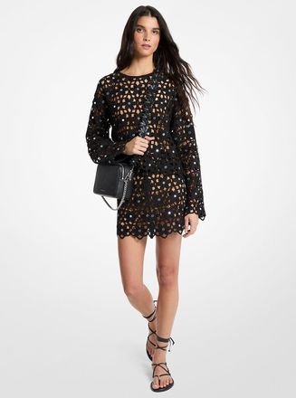 Michael Kors Mirror-Embellished Floral Crochet Skirt
