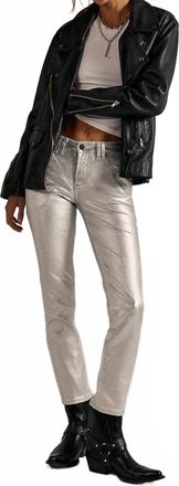 Free People Oracle Metallic Low Rise Slim Straight Jeans In Divine