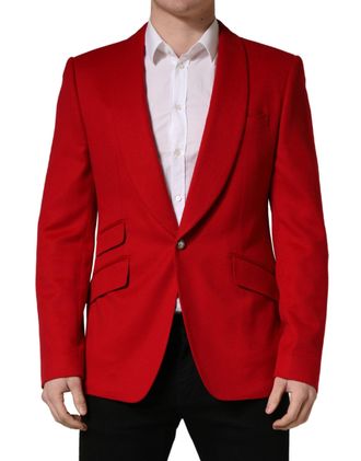 Dolce & Gabbana Mens Red Cashmere Single Breasted Jacket Blazer Elastane Clothing
