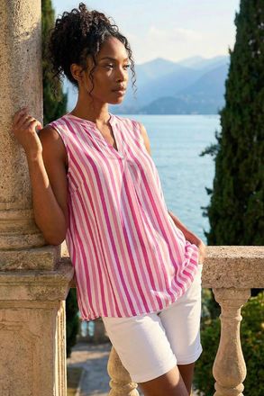 Roman Stripe Print Pleated Vest Top