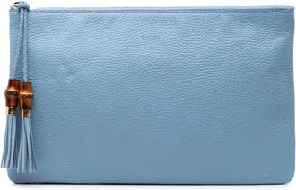 Gucci Pre-owned Clutches, female, Blue, Size: ONE SIZE Pre-owned Vintage Leather Clutch with Bamboo Tassel Detail