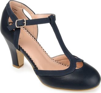 Journee Collection Olina T-Strap Pump - Narrow Width in Navy at Nordstrom Rack, Size 7.5