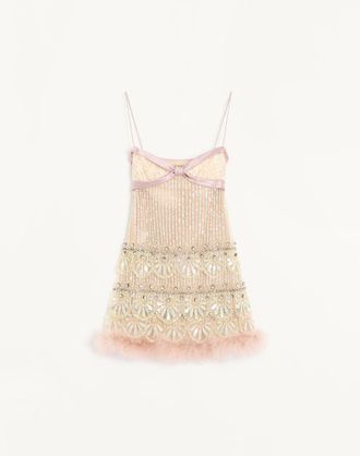Valentino Abito Corto In Tulle Illusione Ricamato Donna ROSA 38