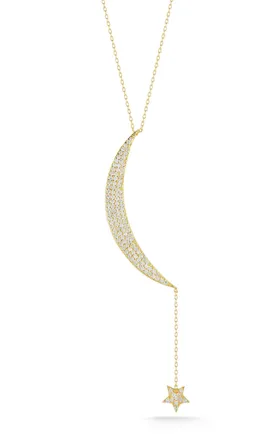 Glaze Jewelry Sterling Silver Thin Moon Star Drop Necklace
