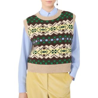 Max Mara Wkdsavana Gilet - Dames - Ronde hals truien - Veelkleurig - M - Wol - Truien & Vesten