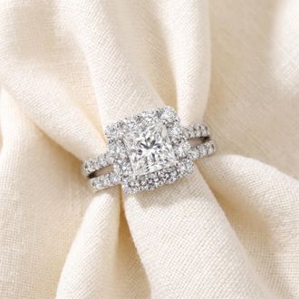 Pompeii3 Certified 3.50Ct Princess Diamond Engagement Wedding Ring Set 14k Gold Lab Grown