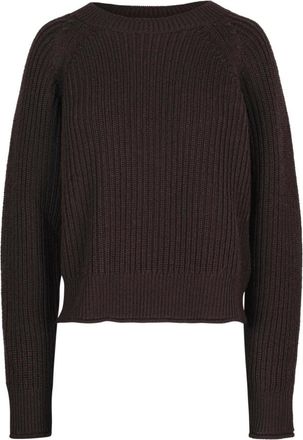 Alpha Studio Round-neck Knitwear, female, Brown, Size: M Ribbed Merino Wool Sweater