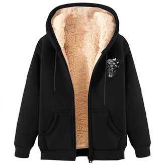 Generic KUIH Womens Sherpa Fleece Lined Hoodies Zip Up Jacket Winter Coat Full Zip Long Sleeve Sweatshirt with Hood Ladies Teddy Fleece Hoodie Pullover Jumper