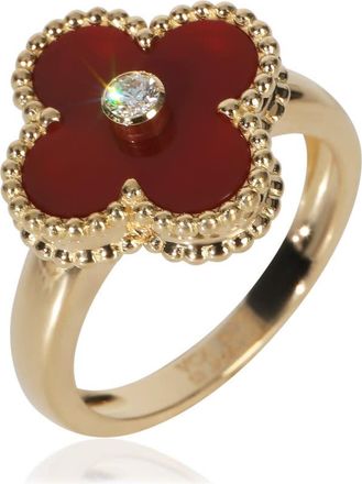 Van Cleef & Arpels Pre-Owned Van Cleef & Arpels Yellow Gold Carnelian and Diamond Vintage Alhambra Ring