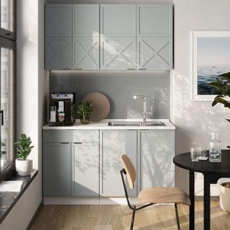 Vicco Cucina completa Fame-Line, Blu-grigio chiaro/bianco, 140 cm senza piano di lavoro, Vicco