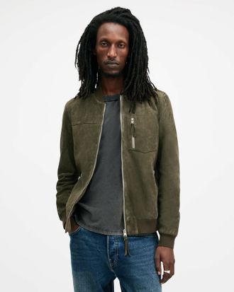 AllSaints Sheep Leather Kairo Suede Bomber Jacket, Size: XS