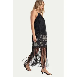 NASTY GAL High Neck Tassel Mini Dress in Black at Nordstrom, Size 12