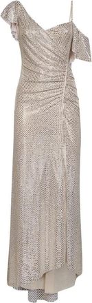 Self Portrait Maxi jurk met strass en kanten rand - Dames - Feestkleedjes - Beige - XS - Polyester - Kleedjes