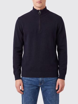 Barbour Maglia in 100% lana a collo alto con mezza zip e toppe applicate