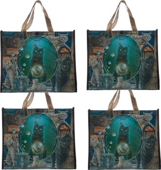dv Pack Of 4 Magic Cat Montage Lisa Parker Reusable Shopping Bag Sturdy Light-Weight Spacious Bag