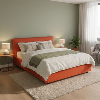 Dmora Cama Doble Brunate, Matrimonio Con Colch&oacute;n Incluido, Desenfundable Made In Italy, Con Almacenaje, Naranja
