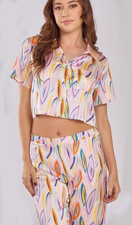 iCollection Classic Satin Crop Pajama Set in Ivory at Nordstrom, Size X-Small