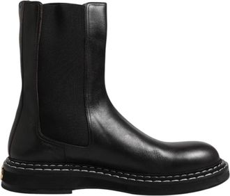 Dolce & Gabbana Zwarte leren laarzen met logo - Heren - Chelseaboots - Zwart - 44 EU - Leer - Schoenen