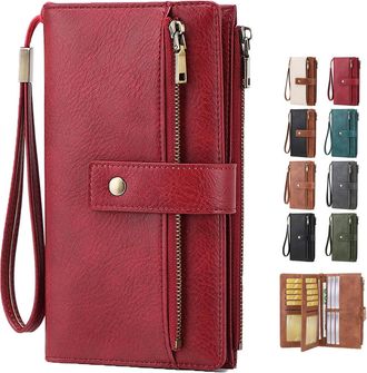 Generic 2026 Wallet for Women RFID Blocking Leather Clutch, 3-Fold Long Wallet Large Capacity Credit Card Holder Ladies Travel Purse (Burgundy)