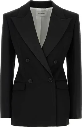 Givenchy Jassen, Dames, Zwart, S, Leer, Double-Breasted Tailored Blazer