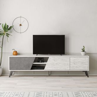 Decortie Fiona TV Unit 180cm for 65 Inch TVs - Modern Multimedia Centre in Off-White | Size: 2 Pack
