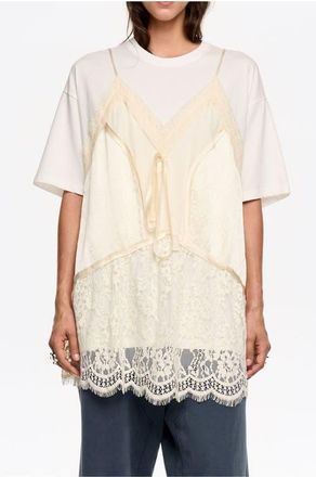 Bimba & Lola Layer Lace T-Shirt Top in Ivory at Nordstrom, Size Medium Eu