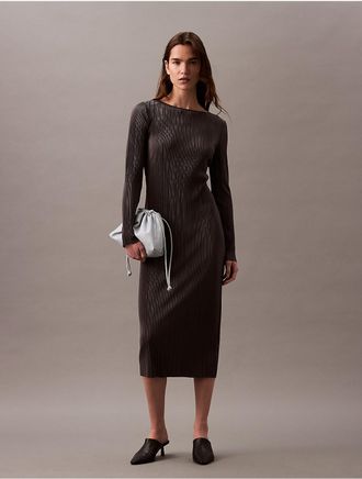 Calvin Klein Womens Plisse Midi Dress - Navy - XS