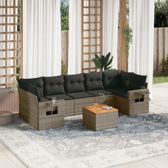 vidaXL Vidaxl - Set De Sof&aacute;s De Jard&iacute;n 8 Pzas Y Cojines Rat&aacute;n Sint&eacute;tico Gris
